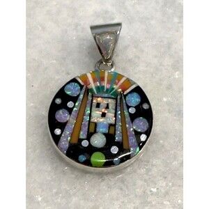 Native American Galaxy Micro Inlay Navajo Pendant 925 Silver Handmade New Mexico